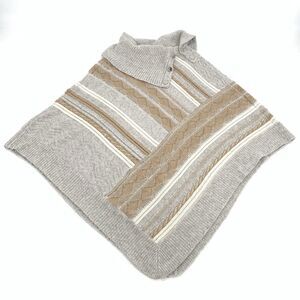 WHBM White House Black Market Oversized Knit Poncho Sweater Small Gray Cream S